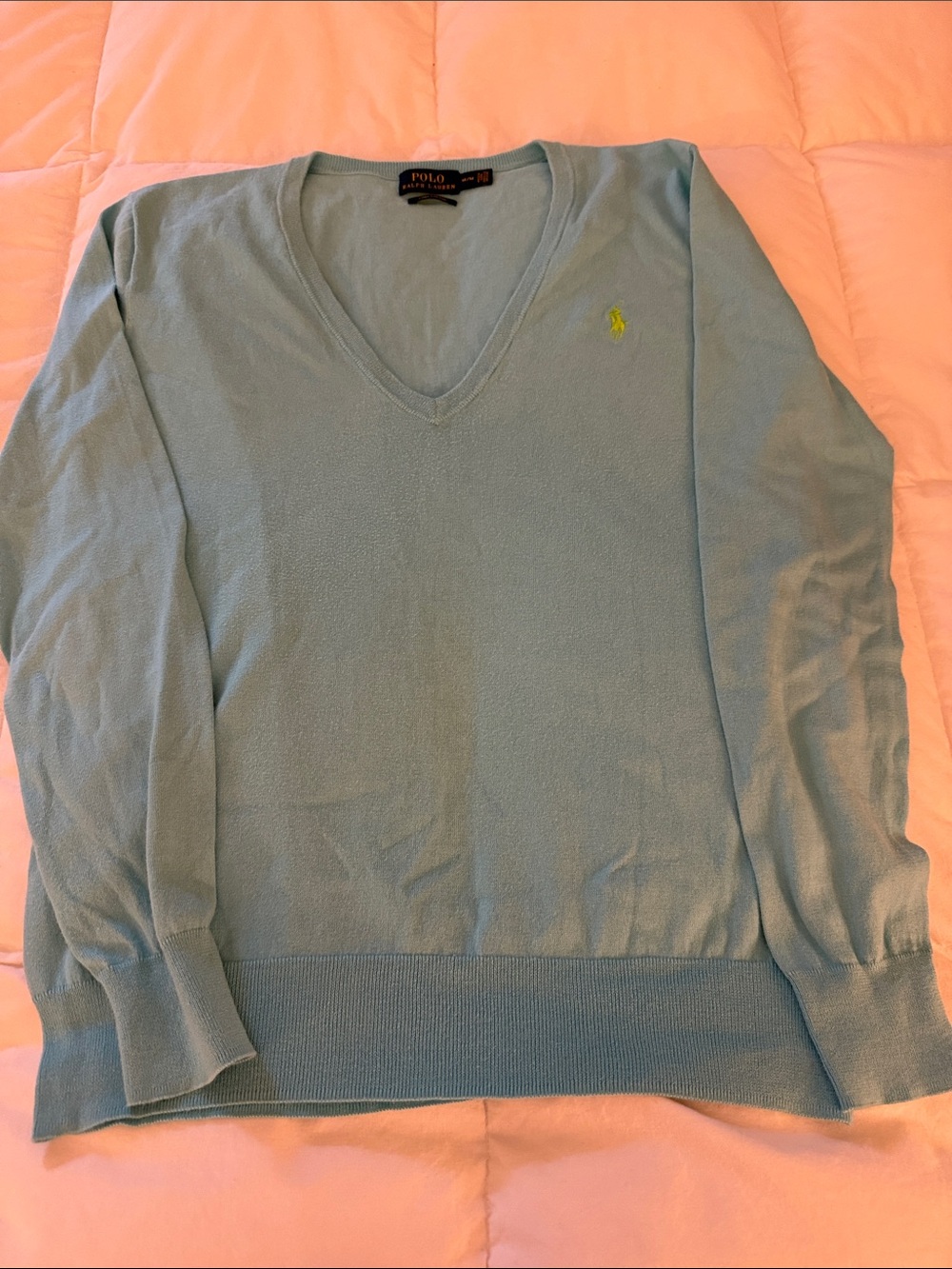 Polo by Ralph Lauren Light Blue V-Neck Sweater with Yellow Polo Logo